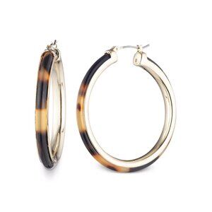 Lauren Ralph Lauren Tortoise Inlay Hoop Earrings Gold Tone 1.7” Brown